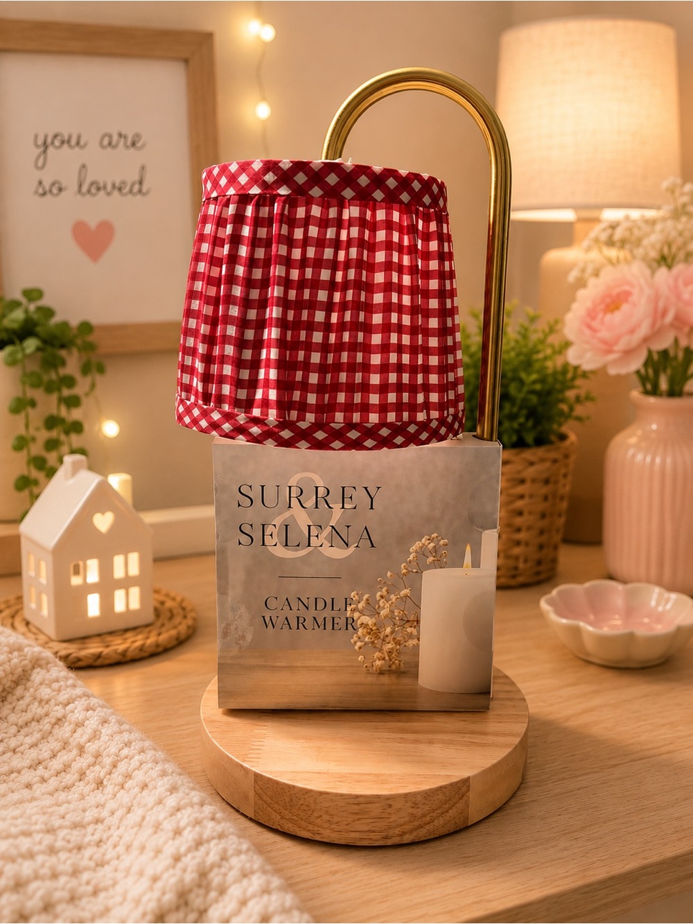 Red Gingham Candle Warmer Lamp